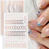 Line Nail Art Stickers Decals Metal Line Nail Supply Rose Gold 3D Self-Adhesive Nail Decals Metal Curve Stripe Lines Design DIY Letter Nail Sticker Adhesive Decoration Foil Accessory 6 Sheet