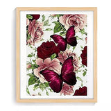 Flower Diamond Painting Kits for Adults Kids,Full Round Drill Diamond Art Accessories and Tools,Maroon Butterfly Floral Perfect for Home Wall Decor(Size 12x16 inch)