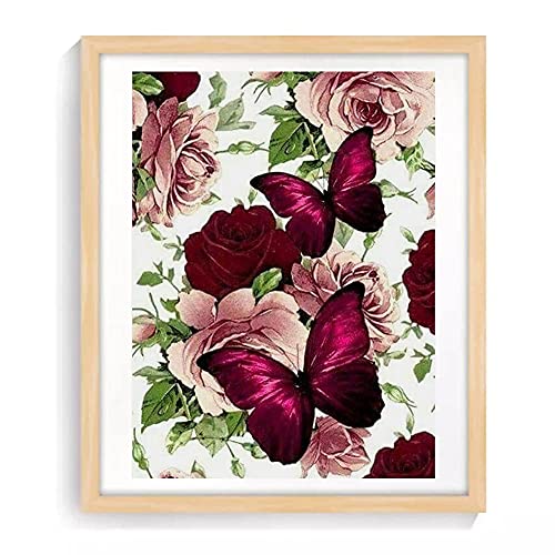 Butterfly Rose Diamond Painting Kits for Adults-Diy Flowers Diamond Art  12X16