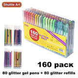 160 Pack Glitter Gel Pens Set, Shuttle Art 220% Ink Glitter Gel Pen 80 Colored Gel Pens Plus 80 Refills for Adult Coloring Books Craft Doodling