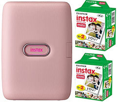 Fujifilm Instax Mini Link Smartphone Printer (Pink) + Fuji Instax Mini Film (40 Sheets)