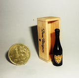 Dollhouse miniature 1:12 Champagne and wine. Champagne bottle in a wooden box.