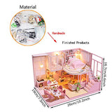 WYD Pink House Wooden DIY House 3D Miniature Doll House Model Assembled Doll House Kit Adult Children Creative Gift 1:24 Scale Dollhouse
