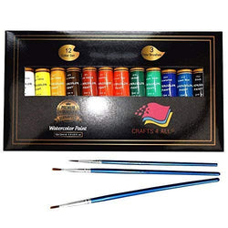 Watercolor Paint Set by Crafts 4 All 12 Premium Quality Art Watercolors Painting Kit for Artists, Students & Beginners - Perfect for Landscape and Portrait Paintings on Canvas (12 x 12ml)