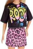 Barbie Fashionistas Doll #155 with Blond Hair with Rock Tee and Skirt, Toy for Kids 3 to 8 Years Old