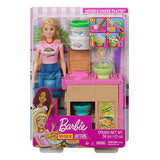Barbie Noodle Bar Playset with Blonde Doll, Workstation, 2 White and Green Dough Containers, 2 Bowls, Play Knife and 2 Pairs of Chopsticks for Ages 4 and Up, Multi