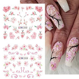 Cherry Blossom Nail Stickers Water Transfer Nail Decals Pink Flower Leaf Designs Nail Art Supplies Sakura Floral Spring Nail Stickers for Women Girls Manicure Tip Nail Decoration