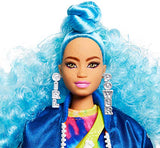 Barbie Extra Doll #4, Curvy, in Zippered Bomber Jacket with 2 Pet Kittens, Blue Curly Hair, Outfit & Accessories Including Skateboard, Multiple Flexible Joints, Gift for Kids 3 Years Old & Up