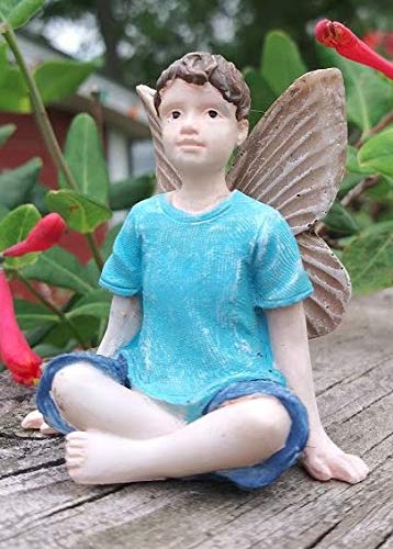 Miniature Fairy Garden for Miniature Dollhouse Fairy Garden ~ Mini Sitting Boy Joshua Figurine ~ New DIY Accessories for Outdoor or Garden Decor