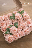 Ling's moment Artificial Flowers 50pcs Real Looking Blush Fake Roses w/Stem for DIY Wedding