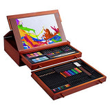 Vigorfun 99 Piece Deluxe Art Set - Art Supplies in Wooden Case with Sketchpad 12 Color Pencils 24 Oil Pastels 2 Brushes 20 A4 Paper for Kids Teens Adults Painting and Drawing