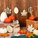Whaline 45Pcs Fall Unfinished Wooden Cutouts Maple Leaf Shape Blank Wood Pieces 9 Styles Thanksgiving DIY Ornament Tree Hanging Leaf Wood Tags with Hemp Rope for Fall Harvest Party Art Craft Decor