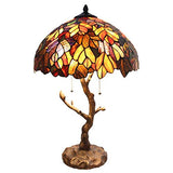 Tiffany Style Stained Glass Table Lamp: 24.5 Inch Victorian Style Colorful Maple Leaf Accent Lamp