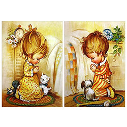 Stalente DIY 5D Diamond Painting Kits for Adults 2 Pack Full Round Drill Picture Craft Home Wall Decor Little Boy and Girl Prayer 13.7x17.7in