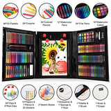 Art Supplies, 240-Piece Drawing Art kit, Gifts Art Set Case with Double Sided Trifold Easel, Includes Oil Pastels, Crayons, Colored Pencils, Watercolor Cakes, Sketch Pad (Black)