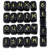 rockcloud Black Obsidian Rune Stones Tumbled Engraved Lettering Crystal Set for Wicca Crystals