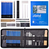 CHIVENIDO Sketching Pencil Set - Professional Drawing Pencils Graphing Art Set 35 Pieces Sketching Pencils Set with Sketch Book & Drawing Tools, Ideal Gift for Artists Adult and Kids (35pcs)