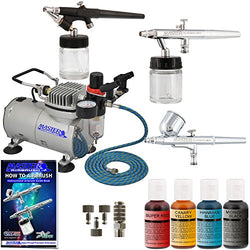 3 Airbrush Master Airbrush Cake Decorating Airbrushing System Kit with Set of 4 Chefmaster Food