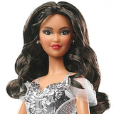 Barbie Signature 2021 Holiday Doll (12-inch, Brunette Hair) in Silver Gown, with Doll Stand and Certificate of Authenticity, Gift for 6 Year Olds and Up