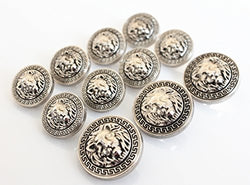 YCEE 11 Pieces Silver Vintage Antique Metal Blazer Button Set (weighty) - 3D Lion Head - For