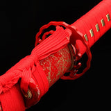 Katana Sword, Pattern Steel Real Battle Ready Red Katana Full Tang With Sheath