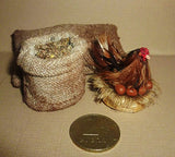 Village courtyard, chickens, geese. Dollhouse miniature 1:12