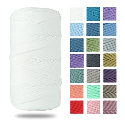 Polyester Braided Macrame Cord 160 Yards 4mm Solid Color Elastic Yarn for Crocheting Beginners DIY Hand Craft Bag Blanket Cushion Projects (White)
