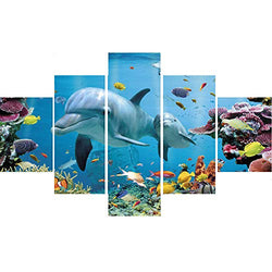 5 Panels Ocean Diamond Painting Dolphin Sea Underwater World Art Kits for Adults Full Square Drill Dotz Rhinestone Paint with Diamonds Cross Stitch Arts Landscape Craft Home Decoration Gift