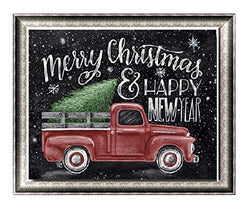 Apomelo 10×12 inch DIY Diamond Painting by Numbers Christmas Red Truck Full Drill Painting with Diamond Rhinestone Dot Art Craft, Happy New Year