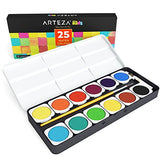 ARTEZA Kids Premium Watercolor Paint Set, 25 Vibrant Color Cakes, Includes Paint Brush (Set of 25)