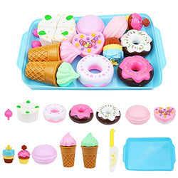 ELitao 15 PCS Pretend Play Food Set - Pretend Cutting Play Desserts Cake Ice Cream and Donuts Food Toys - Birthday Gifts Set Toy for Boys, Girls, Kids (Blue)