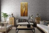 Yika Art, 3D Paintings Modern Abstract Oil Painting Hand Painted On Canvas Abstract Artwork Picture Wall Decoration for Living Room - Golden Lucky Tree Wall Art-24X48 Inch