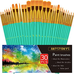 Paint Brushes Set, 30 Pcs Paint Brushes for Acrylic Painting, Oil Watercolor Acrylic Paint Brush, Artist Paintbrushes for Body Face Rock Canvas, Kids Adult Drawing Arts Crafts Supplies, Green