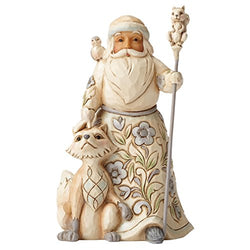 Jim Shore Heartwood Creek White Woodland Santa with Fox Stone Resin Figurine, 5.25”