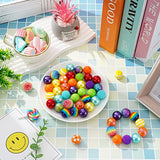 Whaline 50Pcs 20mm Rainbow Theme Beads 14 Styles Bright Colors Mixed Bubblegum Beads Set Colorful Spacer Bead Chunky Beads Jumbo Plastic Beads for DIY Jewelry Making Boutique Craft Supplies