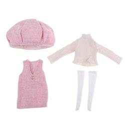 Adorable Costume Clothing Suit Sweater Pullover and Suspender Dress Hat for 1/6 Blythe Doll Dress-up Accessory