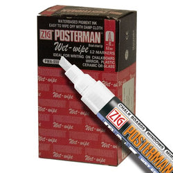 Zig Posterman Wet-Wipe 6mm White Paint Markers - Box of 12