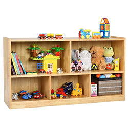 Costzon 2-Shelf Bookcase for Kids, School Classroom Wood Storage Cabinet for Organizing Books Toys, 5-Section Freestanding Daycare Shelves for Home Playroom, Hallway & Kindergarten