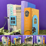 Fairy BookHouse— Made w/Real Books | Miniature Doll House with Faux Window, Door, Chandelier, and Plant | Small Book Box with Covered Tops