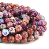 70PCS Natural 8MM Healing Gemstone Colorful Imperial Jasper Energy Stone Round Loose Beads, Semi-Precious Crystal Beads with Free Elastic String for Jewelry Making DIY