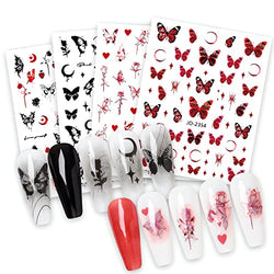 6 Sheets Butterfly Nail Stickers, 3D Black Butterfly Rose Moon Starlight Nail Stickers for Nail Art, Self-Adhesive Butterflies Decals DIY Women Nail Decoration