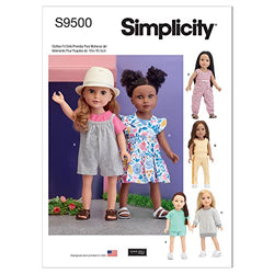 Simplicity Doll Clothes Sewing Pattern Kit, Code S9500, Sizes 18", Multicolor