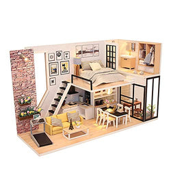 ZUINIUBI Doll House Kit DIY Miniature Loft Handmade House Furnished with Accessories Dust-Proof Cover and Assemble Tool Birthday Gift for Kids Adults Fitness Loft