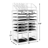 HBlife Makeup Organizer Acrylic Cosmetic Storage Drawers and Jewelry Display Box with 12 Drawers, 9.5" x 5.4" x 15.8", 4 Piece, Clear