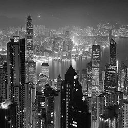 Uoopati DIY 5D Diamond Painting Set Hong Kong City Skyline Night Harbor Light Water Viewed Mountain Black and White Round Drill Rhinestone Embroidery Arts Craft for Home Wall Decoration, 12x12 Inch