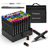 Timesun Alcohol Brush Markers, Timesun 80 Colors Dual Tip Artist Brush & Chisel Sketch Art Markers for Kids Adult Coloring Books Painting Drawing Illustration Artist Craft Supplies Kit, Back to School Gifts (80)