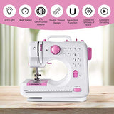 COSTWAY Electric Multifunctional Sewing Machine, 12 Stitches Automatic Threading Portable Sewing Machine with Light Free Arm Battery, DC Adapter, Adjustable Sewing Speed (Pink+White)