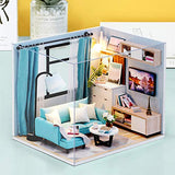Spilay Dollhouse Miniature with Furniture,DIY Dollhouse Kit Handmade Mini Modern Model Plus with Dust Cover & Music Box ,1:24 Scale Creative Doll House Toys for Children Girl Gift (Living Room)