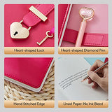 Heart Shaped Lock Diary with Key&Heart Diamond Pen,PU Leather Cover,A5,Journal Secret Notebook Gift for Women Girls (A5(8.5"*5.7"), Rose Red)