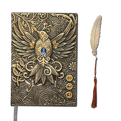 3D Phoenix Leather Journal Notebook with Feather Bookmark, Vintage Travelers Diary, Notepad, Sketchbook, Hardcover Notebook, Planner, Gift for Men Women, A5(8.3"*5.8")